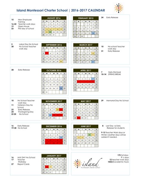 Island Montessori Charter School | 2016-2017 CALENDAR AUGUST 2016 FEBRUARY 2015