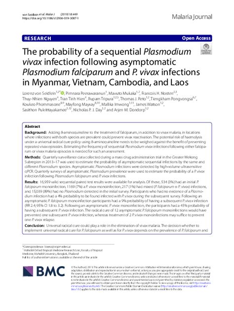 (PDF) Plasmodium vivax Malaria in Cambodia | DYSOLEY LEK - Academia.edu
