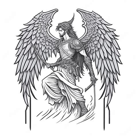 Premium Vector | A sketch of a woman with wings and a sword.