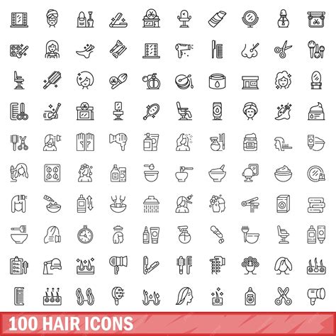 Premium Vector | 100 hair icons set outline style