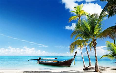 HD wallpaper: Boat Tropical Beach Wallpaper | Wallpaper Flare