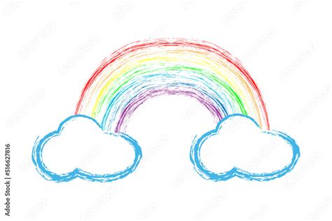 Rainbow Icon in hand draw style. Drawing with wax crayons. Vector chalk ...