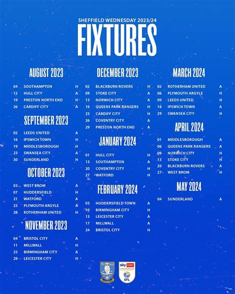 SWFC Fixtures are OUT! - Sheffield Wednesday Matchday - Owlstalk ...