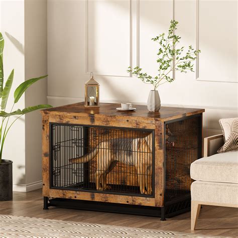 Tucker Murphy Pet™ Industrial Style Rustic Brown Wooden Dog Kennel With Three Doors, Indoor Pet ...