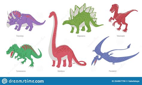 Set of Various Dinosaurs with Names - Flat Vector Illustration Isolated ...