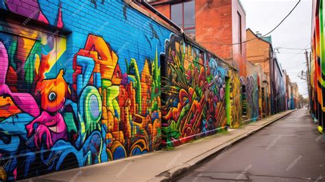 Premium AI Image | Vibrant Street Art Murals in a City Alleyway 4xjpg