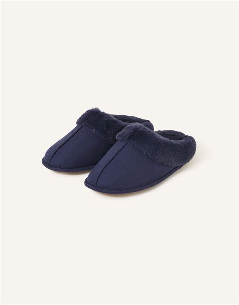 Faux Fur Mule Slippers Blue | Slippers | Accessorize UK