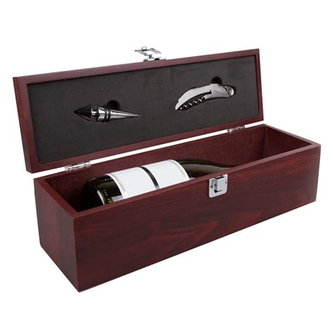 Personalized Rosewood Finish Wine Gift Box with Accessories