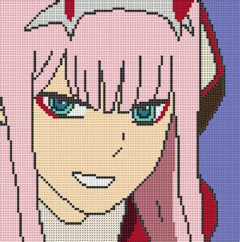 Cross stitch pattern - Zero Two - 02 - Darling in the franxx - Cross stitch design - Embroidery ...