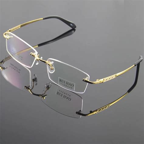 100% Titanium Eyeglasses Frame Eyeglasses Men Design Rimless Glasses Optical Spectacles Eyewear ...