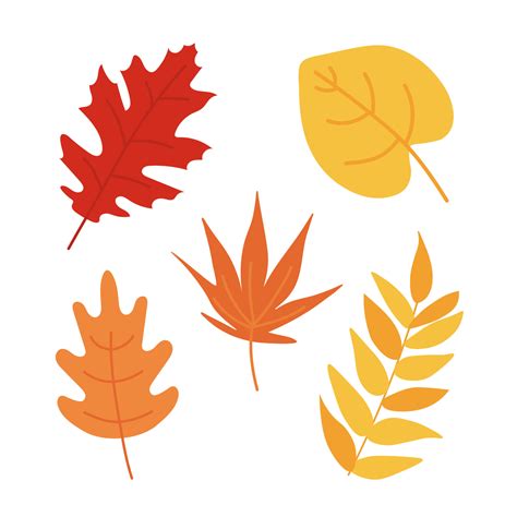 Autumn leaves set isolated on white background. Simple cartoon flat ...