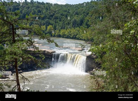 Cumberland Falls, a large waterfall on the Cumberland River in southeastern Kentucky. It is ...