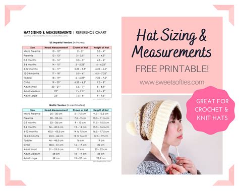 Hat Sizing & Measurements Reference Chart (Free Printable & Crochet Hat Patterns) - Sweet Softies