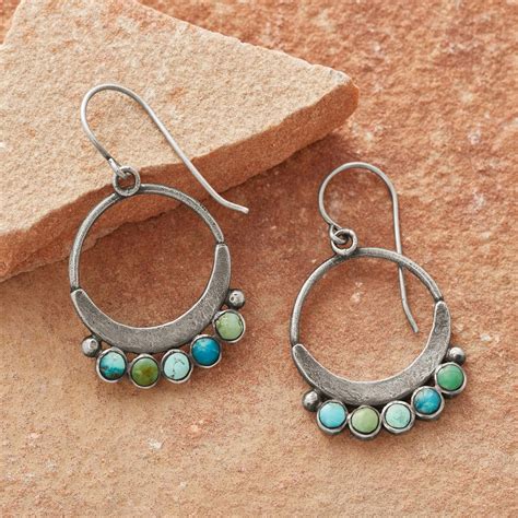 SHADES OF TURQUOISE HOOP EARRINGS -- Sterling silver hoop earrings ...