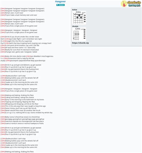 Chord: Hangover - tab, song lyric, sheet, guitar, ukulele | chords.vip