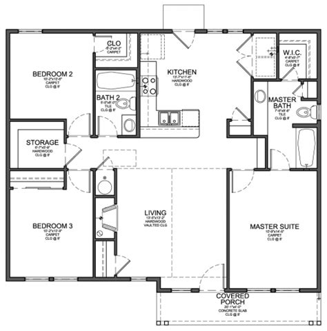 Inspiring Floor Plan For Small 1200 Sf House With 3 Bedrooms And 2 3 ...