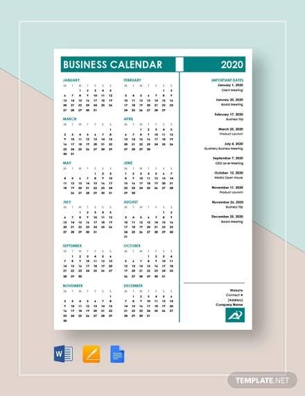 FREE 21+ Business Calendar Templates in MS Word | PDF | Google Docs