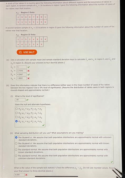 Solved A study of fox rabies in a country gave the following | Chegg.com