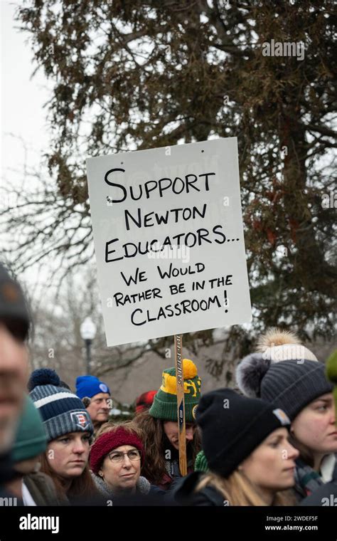 Jan. 19, 2024. Newton, MA., Newton Teachers rallied at Newton City Hall on the first day of ...