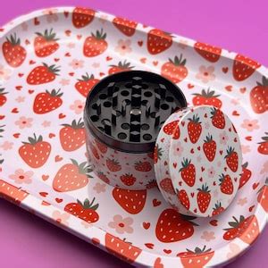 Rolling Tray and Grinder Set Strawberries & Flowers, Cute Girly Grinder ...