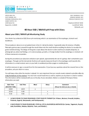 Fillable Online 48 Hour EGD / BRAVO pH Prep with Diary Fax Email Print ...