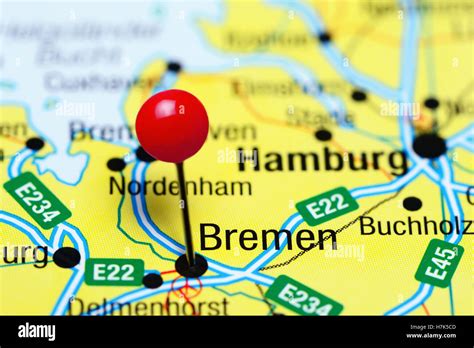 Bremen pinned on a map of Germany Stock Photo - Alamy