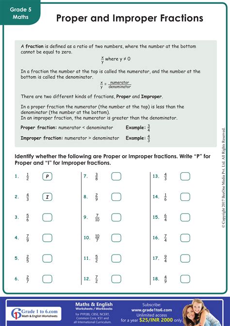 Improper Fraction Worksheets 5th Grade