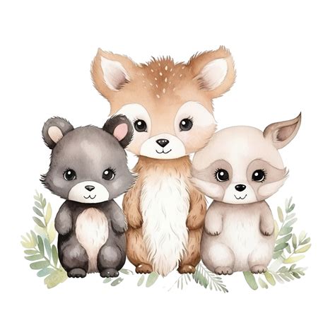 Woodland Adorable Animal Watercolor, Happy, Mammals, Children PNG ...