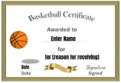 Free Editable & Printable Basketball Certificate Templates