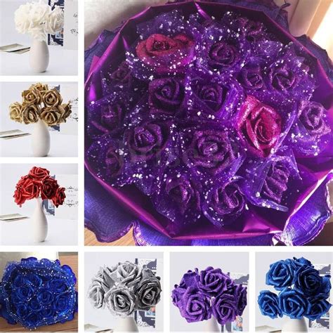 7Pcs Foam Glitter Artificial Rose Flowers Bouquet Bride Wedding Party Decor #UnbrandedGeneric ...