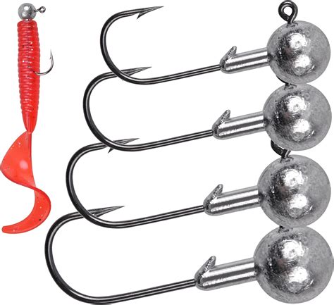 JSHANMEI Fishing Jig Hooks Unpainted Lead Round Ball Fishing Jig Head ...