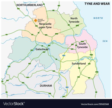 Administrative and road map of tyne wear Vector Image