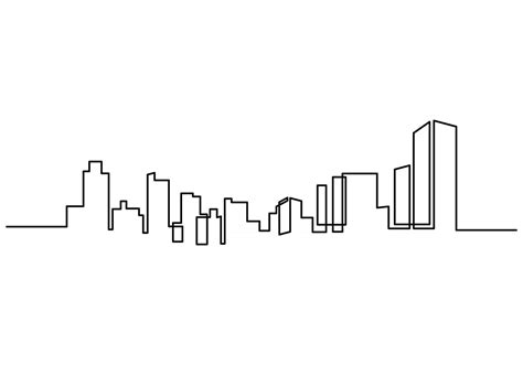 One continuous line drawing hotel, buildings, towers, skyline. Landmark in single line isolated ...