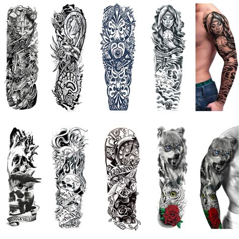 Temporary Tattoo Sleeves 8 Sheets,Large Fake Black Full Arm Tattoo ...