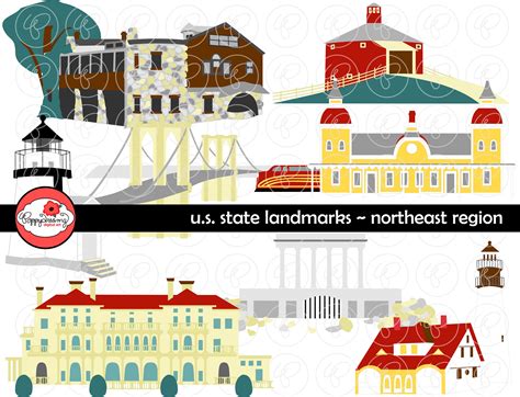 U.S. State Landmarks Northeast Region Digital Clip Art: Maine | Etsy