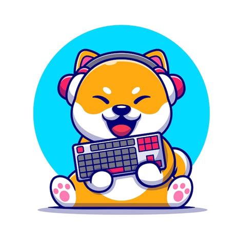 Premium Vector | Cute shiba inu gaming dog with headphone and holding ...