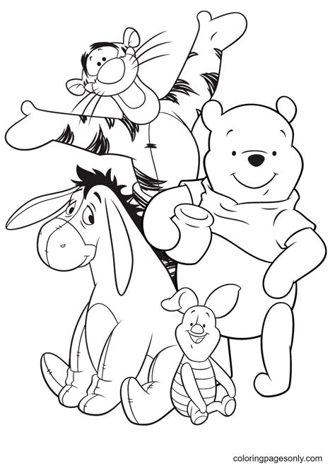 Pooh, Piglet, Eeyore and Tigger Coloring Page - Free Printable Coloring ...