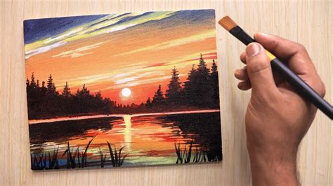 Acrylic painting of Beautiful sunset landscape step by step - YouTube