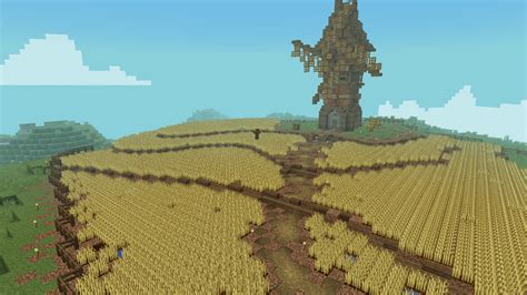 Wheat farm with a Windmill i built a while ago : Minecraft