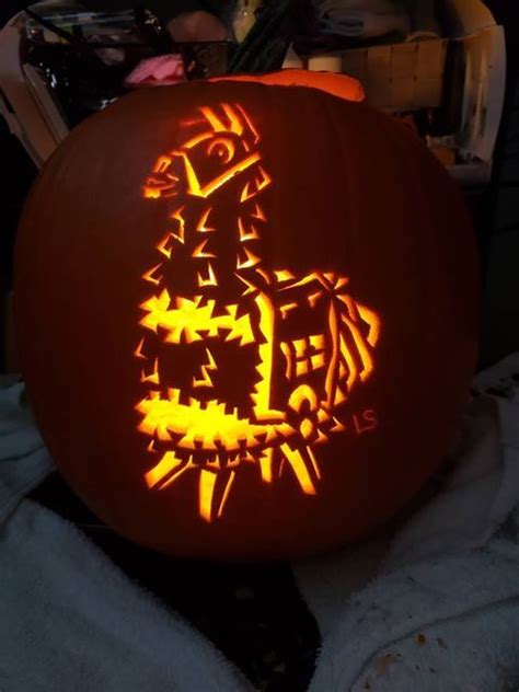 Fortnite Llama pumpkin carving. nerdy, geeky, handmade jack o lantern ...