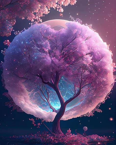 Premium Photo | The tree of life is a painting of a tree with the moon in the center