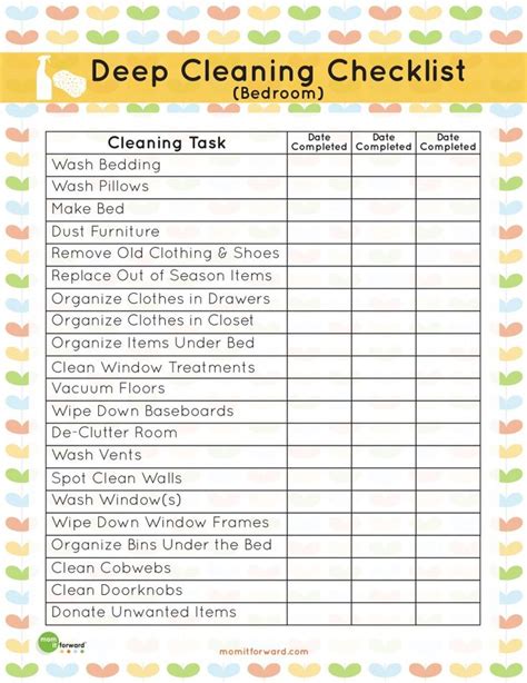 Printable: Deep Cleaning Bedroom Checklist - Mom it Forward | Clean ...