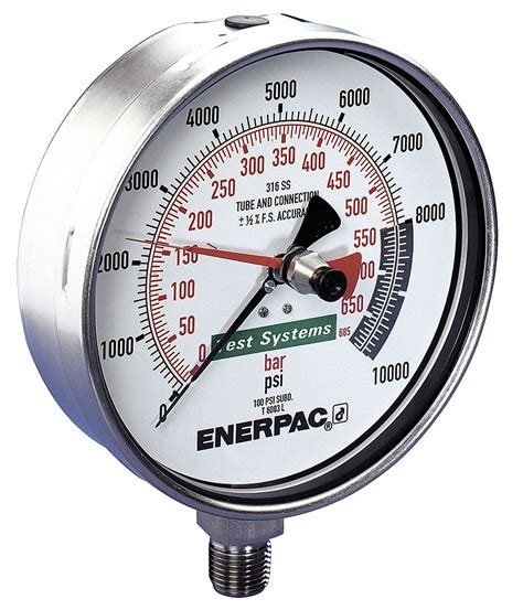 ENERPAC, 0 to 10,000 psi psi, 162 mm Dial, Hydraulic Pressure Test ...