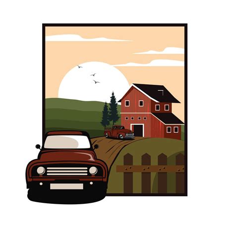 old truck and the farm 8154371 Vector Art at Vecteezy