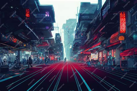 Premium Photo | Futuristic cyberpunk landscape in comic manga style linart art