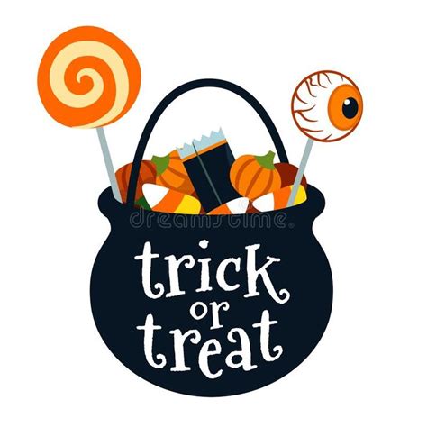 Halloween Trick or Treat Black Cauldron Bucket Full of Candy Vector ...