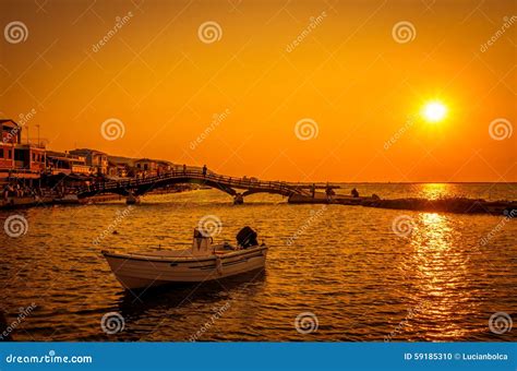 Sunset Over Town of Lefkas in Lefkada Island, Greece. Stock Photo ...