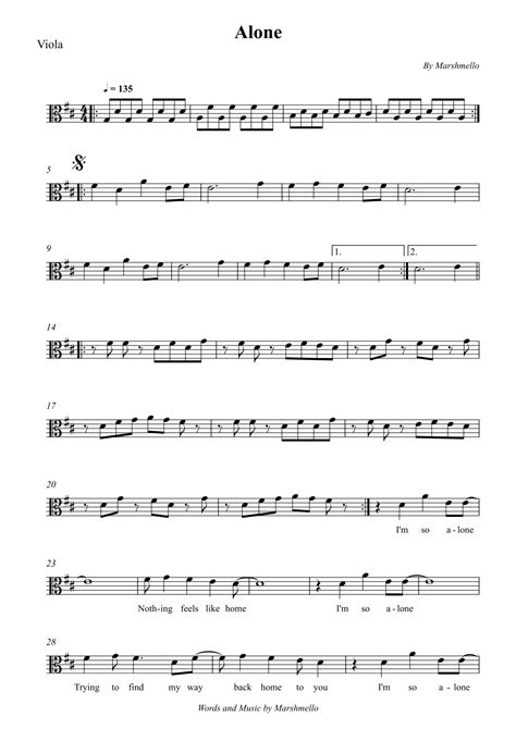 Alone (arr. Wesley S. SIlva) by Marshmello Sheet Music for Viola Solo ...