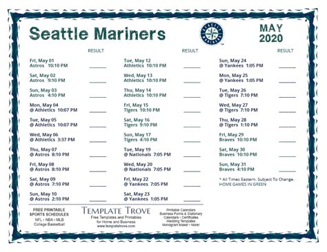 Mariners Schedule 2023 Printable - Calendar Printables