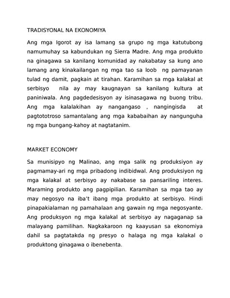 Tradisyonal NA Ekonomiya - TRADISYONAL NA EKONOMIYA Ang mga Igorot ay isa lamang sa grupo ng mga ...